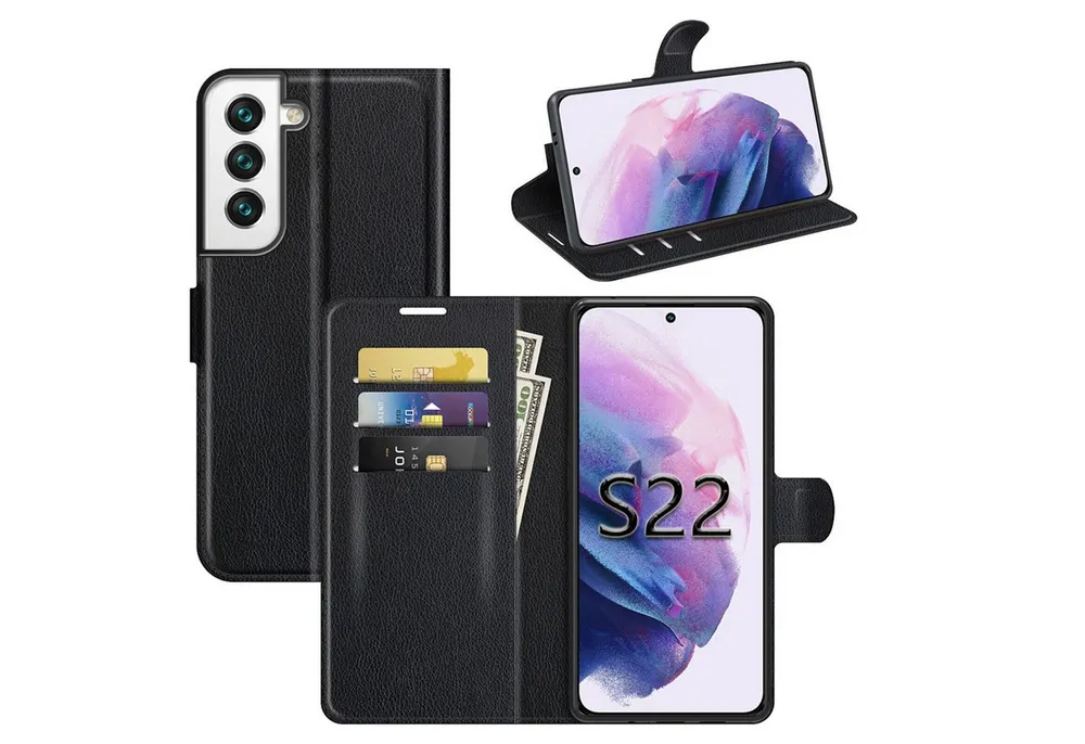 betterfon Handyhülle Handytasche für Samsung Galaxy S22 5G Klapphülle Schwarz, 3 Kartenfächer, Magnetverschluss & Standfunktion im Lederlook