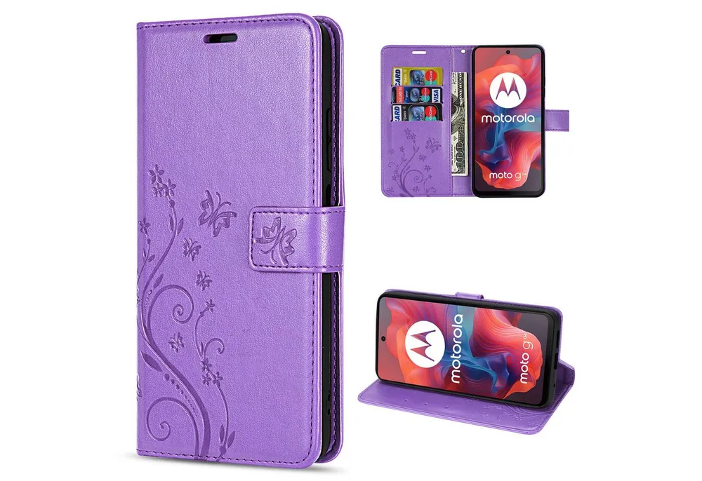 betterfon Handyhülle Handytasche für Motorola Moto G04 / G24 /E14 Klapphülle Klapphülle, Bookstyle-Hülle: Magnetverschluss 3 Kartenfächer & Standfunktion