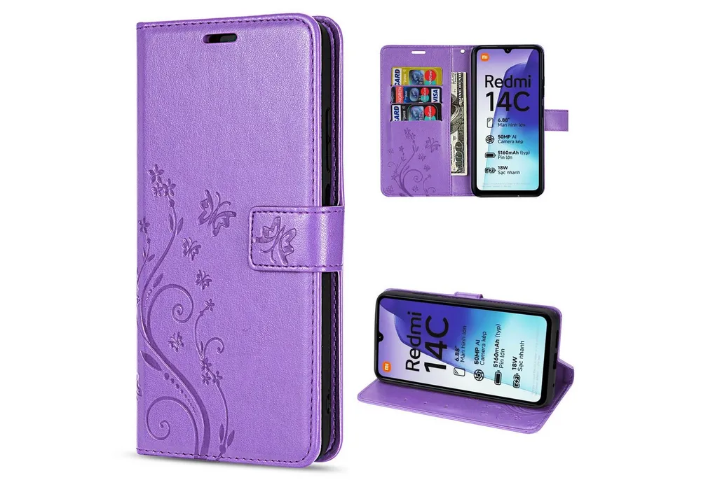 betterfon Handyhülle Handytasche für Xiaomi Redmi 14C Schutzhülle Klapphülle, Bookstyle-Hülle: Magnetverschluss 3 Kartenfächer & Standfunktion
