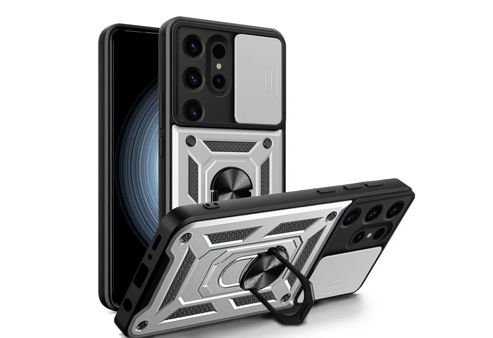 betterfon Handyhülle Panzerhülle für Samsung Galaxy S24 Ultra mit Kameraschutz & Ringhalter, Outdoorhülle mit Smartstand und Silikonkern