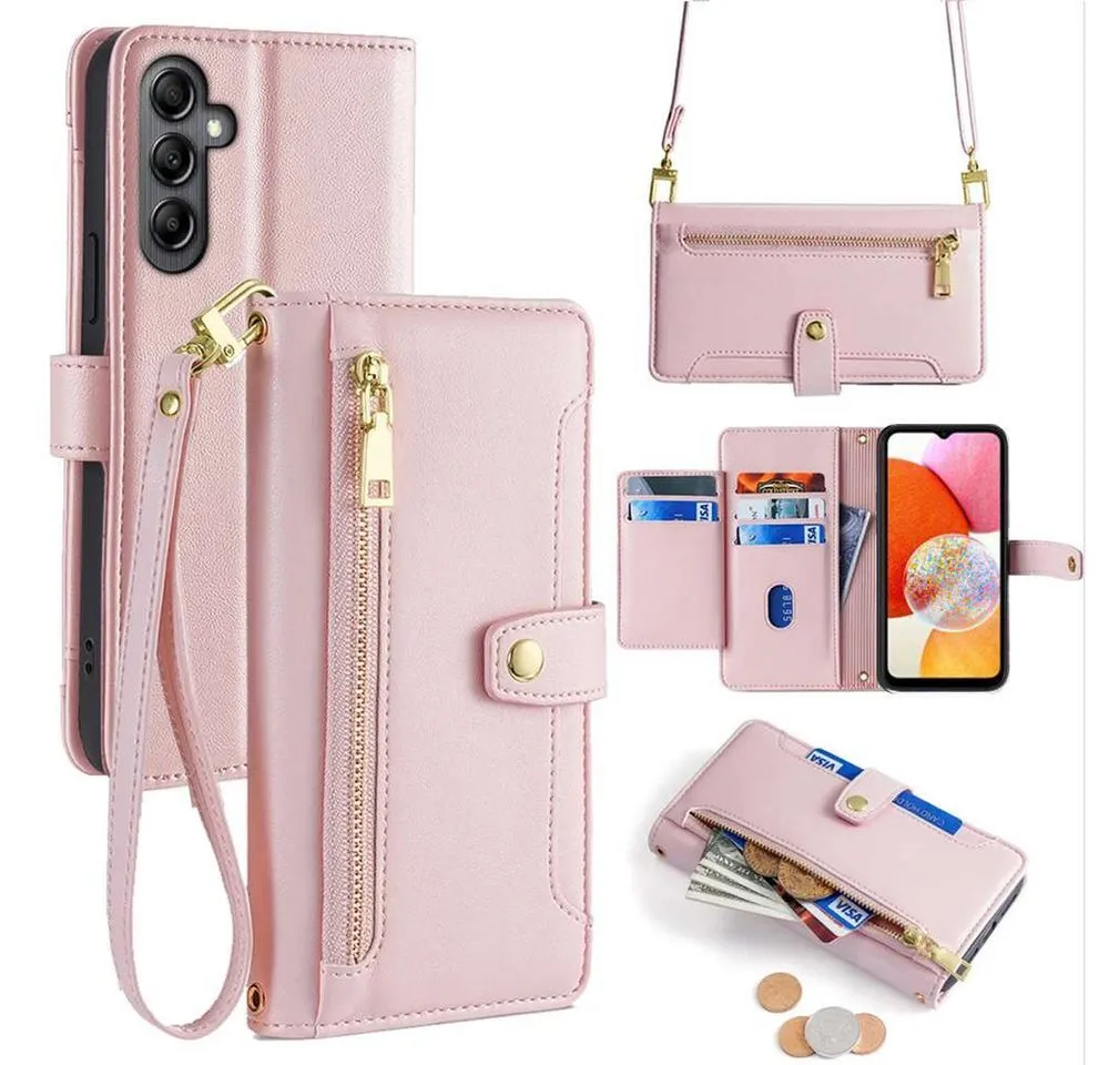 betterfon Handykette für Samsung Galaxy Leder Umhänge Hülle mit Kartenfächer, Hände frei – mit Silikonhülle & Schnur für flexiblen Alltag