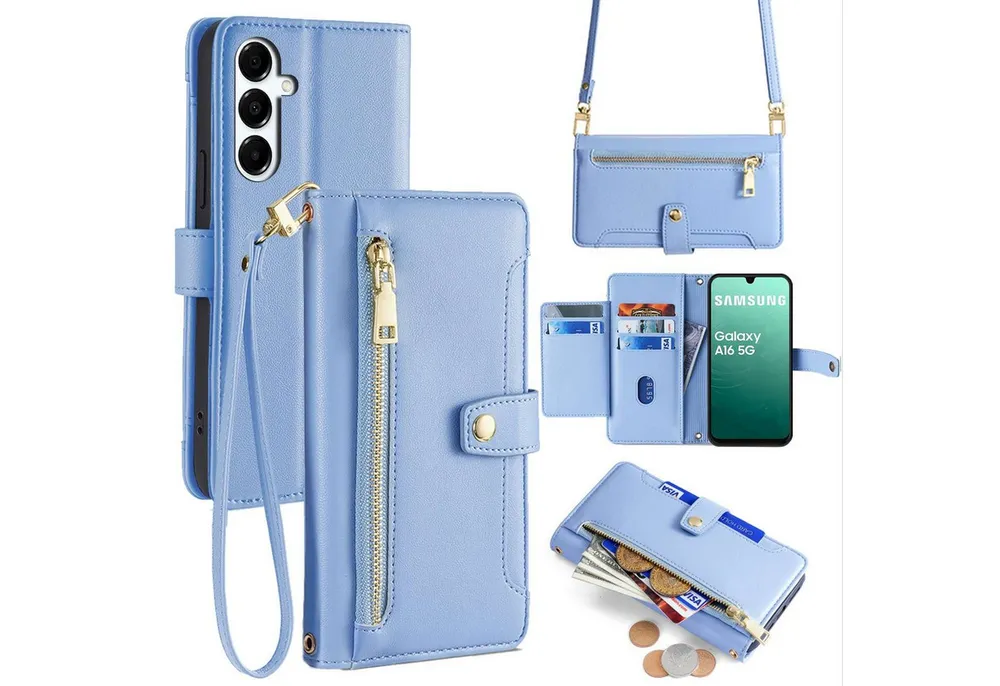 betterfon Handykette für Samsung Galaxy Leder Umhänge Hülle mit Kartenfächer, Hände frei – mit Silikonhülle & Schnur für flexiblen Alltag