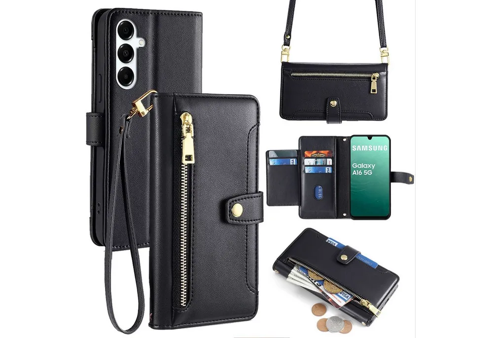 betterfon Handykette für Samsung Galaxy Leder Umhänge Hülle mit Kartenfächer, Hände frei – mit Silikonhülle & Schnur für flexiblen Alltag