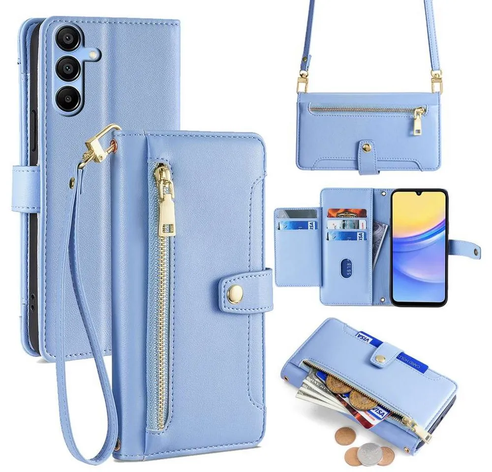 betterfon Handykette für Samsung Galaxy Leder Umhänge Hülle mit Kartenfächer, Hände frei – mit Silikonhülle & Schnur für flexiblen Alltag