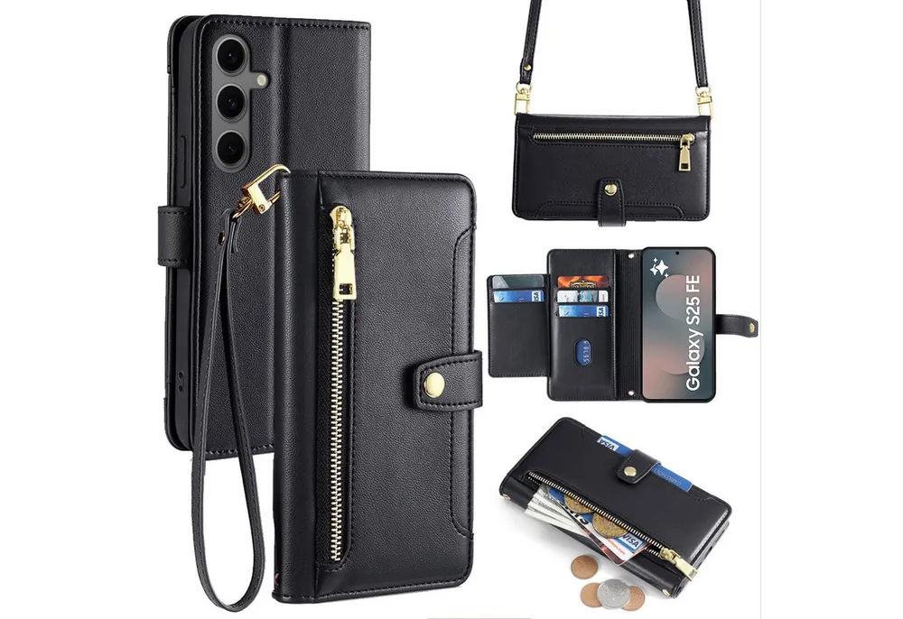 betterfon Handykette für Samsung Galaxy Leder Umhänge Hülle mit Kartenfächer, Hände frei - mit Silikonhülle & Schnur für flexiblen Alltag