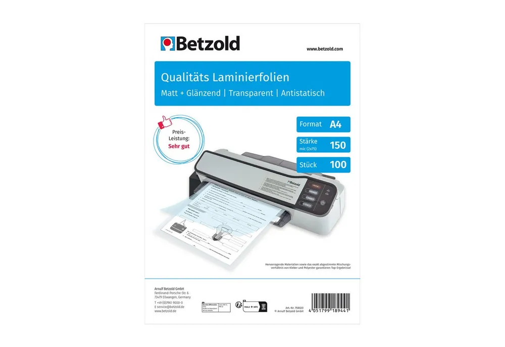 Betzold Schutzfolie Laminierfolien DIN A4, 100 Stück – Schutzfolien Dokumente