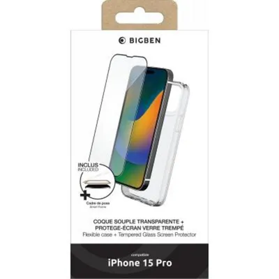 BIG BEN Bildschirmschutz für iPhone 15 Pro, transparentes gehärtetes Glas