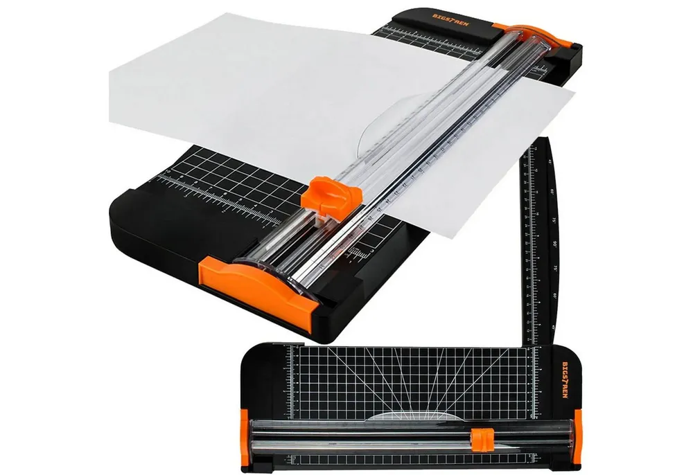 BIGSTREN Papierschneidegerät Papierschneidegerät Papierschneider A3 Rollenschneider Guillotine, A3 Format, präzise Winkelskala, Sicherheitsklinge, Rasterführung