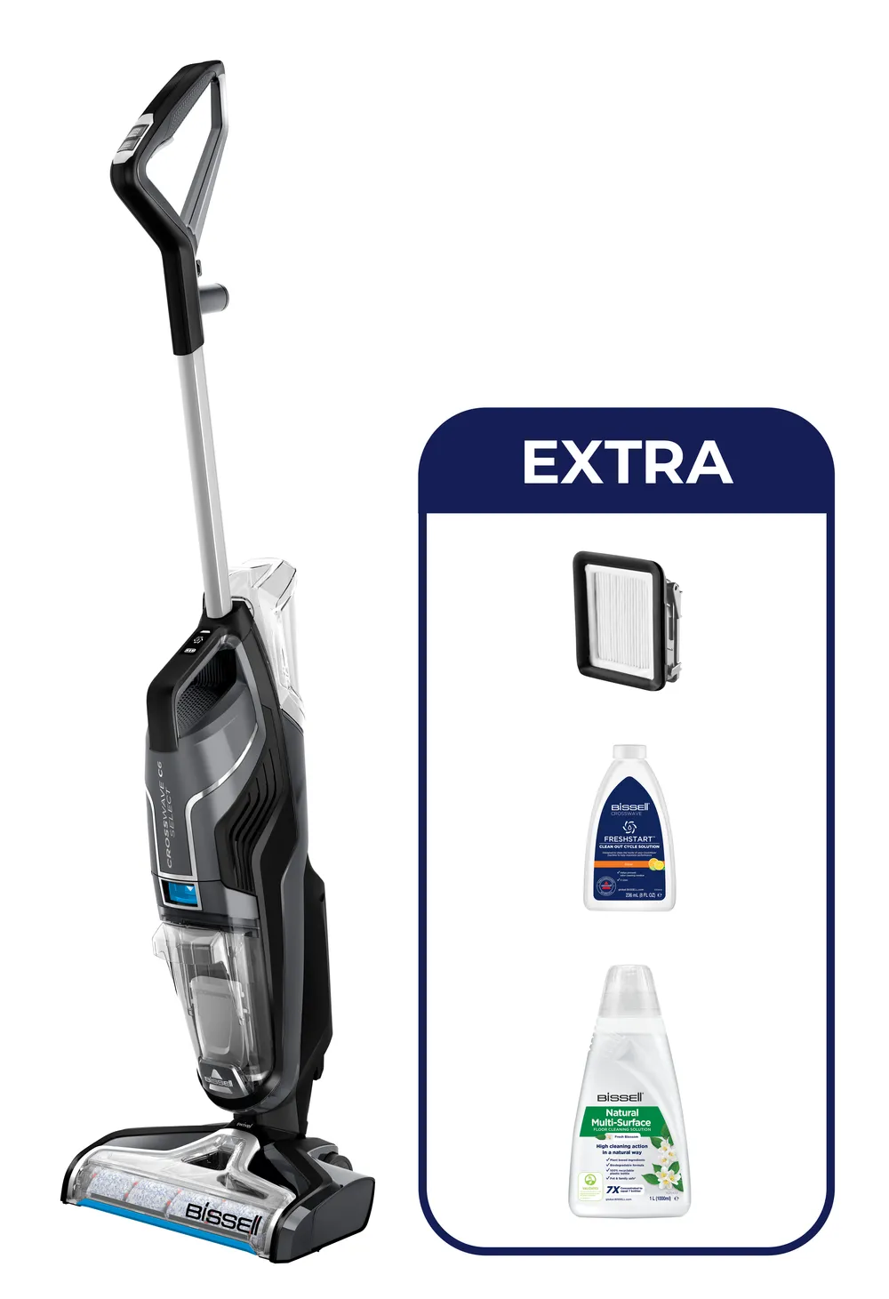 Bissell Nass-Trocken-Sauger 3569N, CrossWave C6 Cordless Select, starke Saugkraft, 255 W, beutellos, kabellos, Dual-Tank, saugen, wischen, trocknen, Mehrflächenreiniger