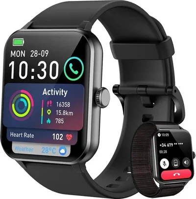 blackview 1,85 Zoll Sportuhr Herren Damen mit Telefonfunktion/Fitnessuhr/Monitor Smartwatch (4,7 cm/1,85 Zoll, iOS/Android), mit Wechselband aus weichemSilikon und Ladekabel, 2 Armband,100+ Sportmodi,Fitnessuhr, Puls-Schlaf-Monitor,Schrittzähler