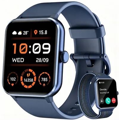 blackview 1,85 Zoll Sportuhr Herren Damen mit Telefonfunktion/Fitnessuhr/Monitor Smartwatch (4,7 cm/1,85 Zoll, iOS/Android), mit Wechselband aus weichemSilikon und Ladekabel, 2 Armband,100+ Sportmodi,Fitnessuhr, Puls-Schlaf-Monitor,Schrittzähler