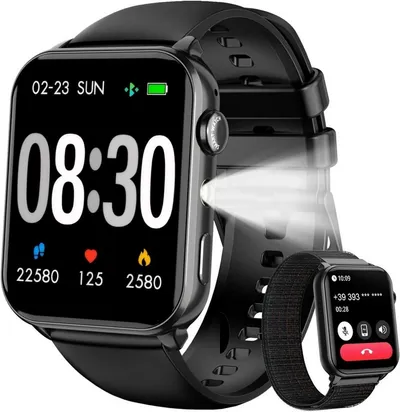 blackview 1,91 Zoll Smartwatch Damen Herren mit Taschenlampe, Bluetooth Anrufe Smartwatch (4,85 cm/1,91 Zoll, iOS/Android), 350mAh (6+Tage),100+ Sportmodi,Fitnessuhr für Android iOS,Herzfrequenz