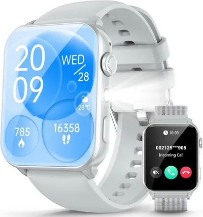 blackview 1,91 Zoll Smartwatch Damen Herren mit Taschenlampe, Bluetooth Anrufe Smartwatch (4,85 cm/1,91 Zoll, iOS/Android), 350mAh (6+Tage),100+ Sportmodi,Fitnessuhr für Android iOS,Herzfrequenz