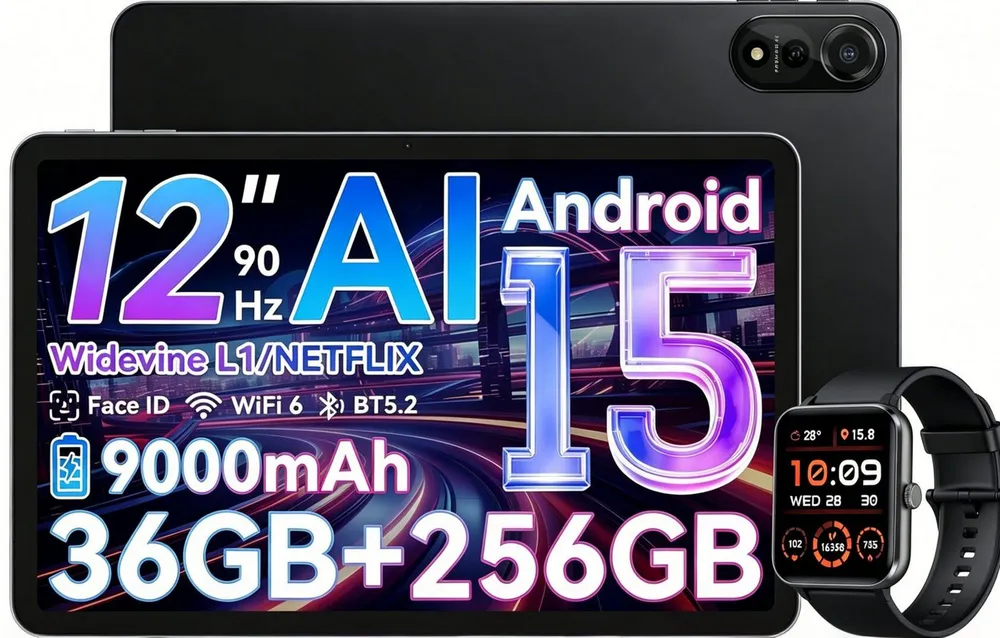 blackview 12'' Mega2 Android 15 WiFi Set 256GB 9000mAh 2K 90Hz incl. Stift/Hülle Tablet (12", 256 GB, Android 15, Android 15, 36(12+24)GB RAM, 256GB,16MP+8MP,5G WiFi/Face ID/Gemini Al)