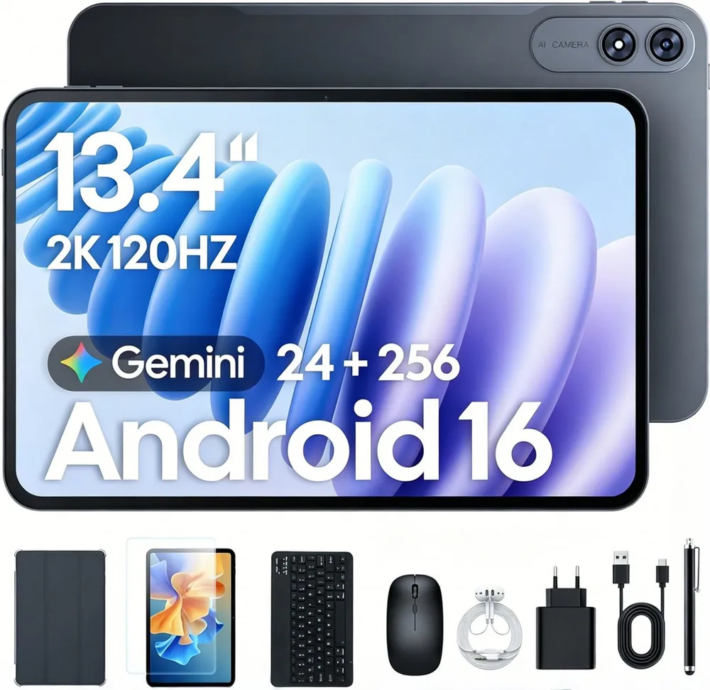blackview 13,4'' Pad 200 LTE Tablet mit Tastatur/Maus/Stift/Kopfhörer Android 16 Tablet (13,4", 256 GB, Android 16, 4G(LTE), 24+256 GB, 120Hz, 8300mAh, tablet mit sim karte, Android 16,Gemini AI)