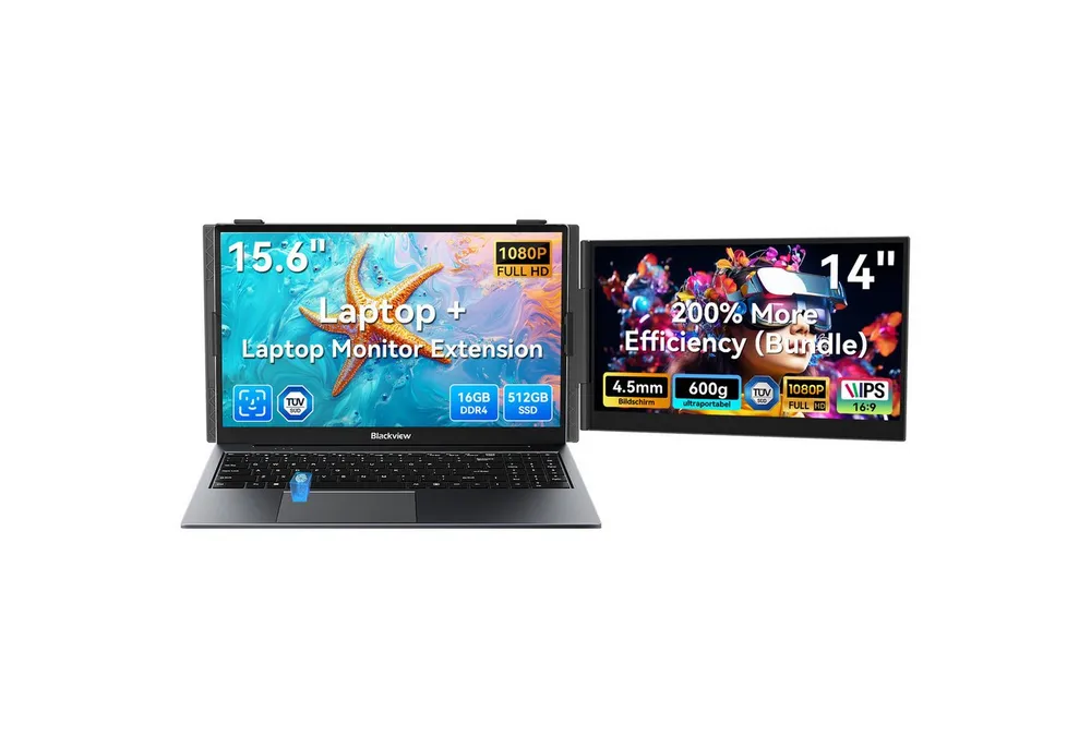 blackview 15,6 Zoll FHD Display Laptop, Windows 11, 16 GB RAM 512 GB SSD Notebook (Intel N97 Core N97, 16 GB, 512 GB SSD, Windows 11, Fingerabdruckerkennung, Face Unlock, WLAN 5G)
