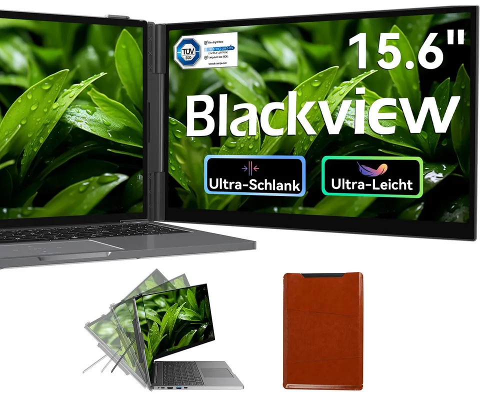blackview 15.6 Zoll FHD Laptop-Bildschirm-Extender, LCD, IPS, 1920x1200 Portabler Monitor (1920x1200 px, Full HD, IPS, 800g, 180°, 14-17,3 Zoll & Windows/Mac/Android/Chrome-Kompatibilität)