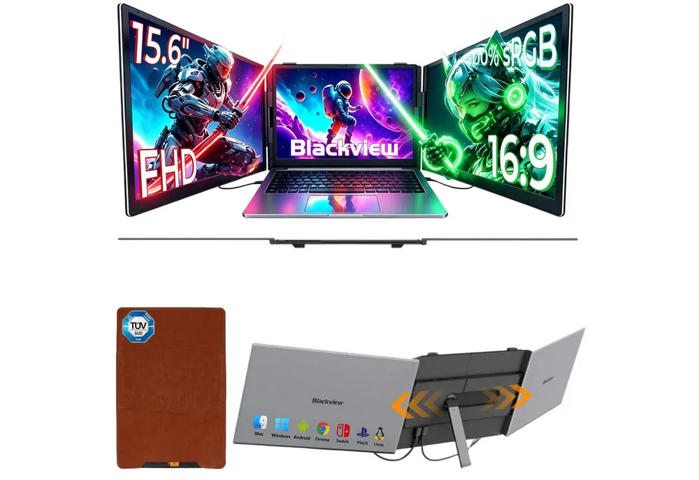 blackview 15,6 Zoll Gaming Monitor DCM8 IPS 1920x1200 FHD, Dual-Screen, LCD, 2K- Portabler Monitor (38,9 cm/15.6 ", 1920*1200 px, Full HD, 60 Hz, IPS, Laptop Bildschirm Erweiterung/Smartphone/PC/Mac/Switch/PS5/Xbox)