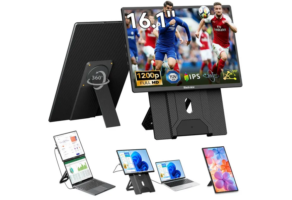 blackview 16 Zoll FHD Laptop Bildschirm Erweiterung, LCD, IPS, 1920×1200 Portabler Monitor (41 cm/16 ", 1920x1200 px, Full HD, IPS, 360°, Gaming Monitor, Kompatibel mit Windows/Mac/Android/ChromeOS)