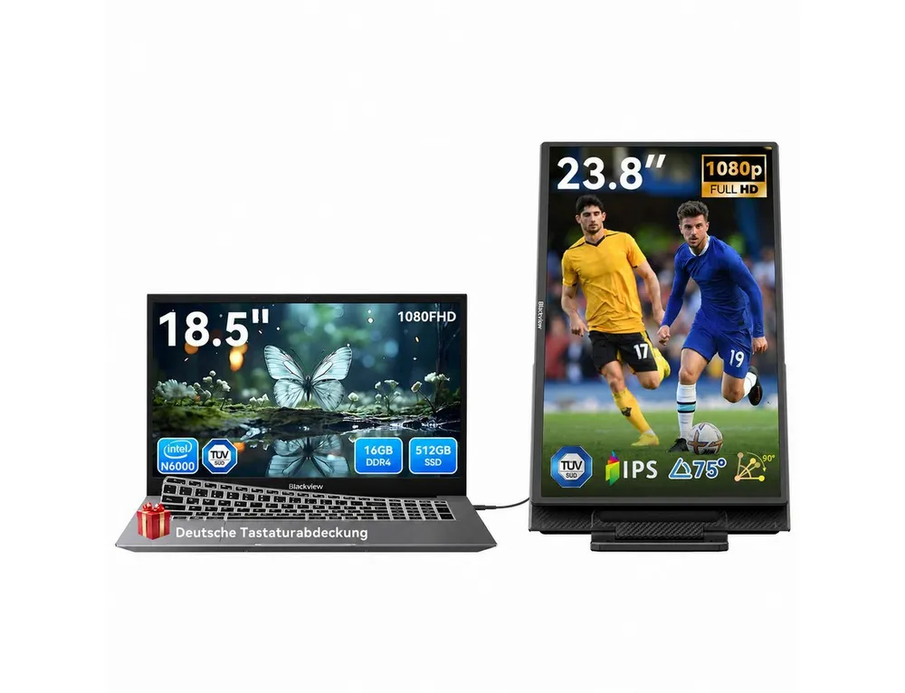 blackview 18.5" FHD IPS Acebook10 Intel 16GB+512GB Windows 11 Pro Notebook (Intel N6000 Intel Core N6000, 16 GB, 512 GB SSD, Windows 11 Pro, FHD+ IPS, Silikon-Tastaturschutz (deutsche Tastatur)