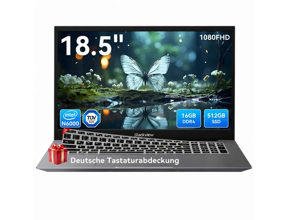 blackview 18.5" FHD IPS Acebook10 Intel 16GB+512GB Windows 11 Pro Notebook (Intel N6000 Intel Core N6000, 16 GB, 512 GB SSD, Windows 11 Pro, FHD+ IPS, Silikon-Tastaturschutz (deutsche Tastatur)