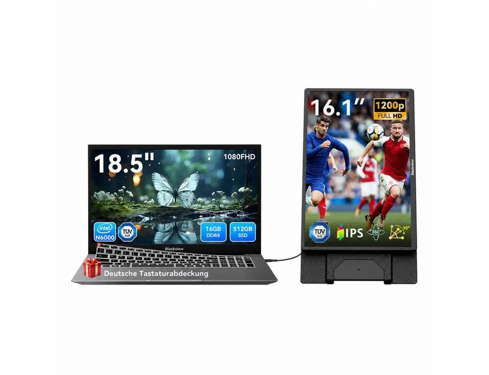 blackview 18.5" FHD IPS Acebook10 Intel 16GB+512GB Windows 11 Pro Notebook (Intel N6000 Intel Core N6000, 16 GB, 512 GB SSD, Windows 11 Pro, FHD+ IPS, Silikon-Tastaturschutz (deutsche Tastatur)