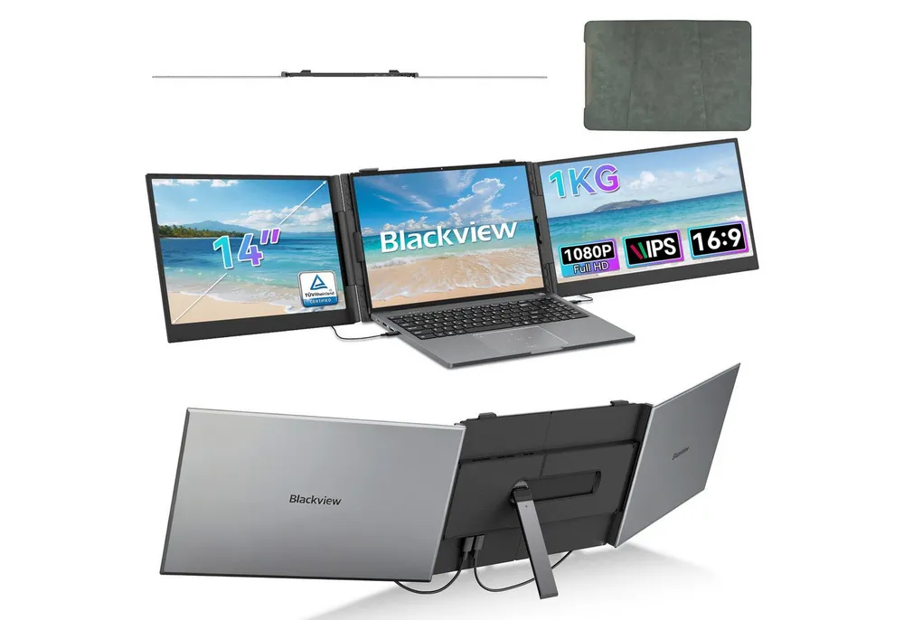 blackview 1kg Tragbarer Dual-Screen-Monitor IPS FHD – Laptop-Erweiterung Portabler Monitor (1920x1080 px, Full HD, IPS, 180° Gaming Monitor, 13,3-17,3" - Windows/Mac/Android/Chrome)