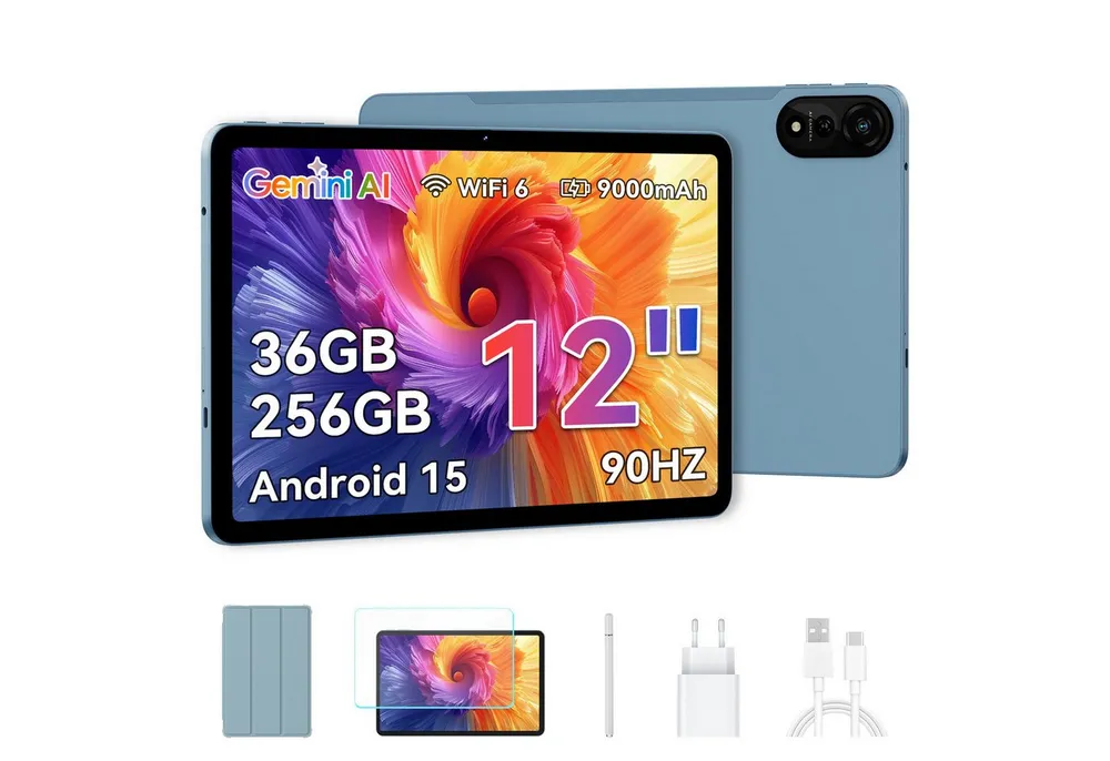 blackview 2026 12'' Tablet, 2K, Android 15 incl. Stift, Schutzhülle Tablet (12", 256 GB, 15, 2K, Android 15, 9000mAh, 256GB, AI, Full HD)