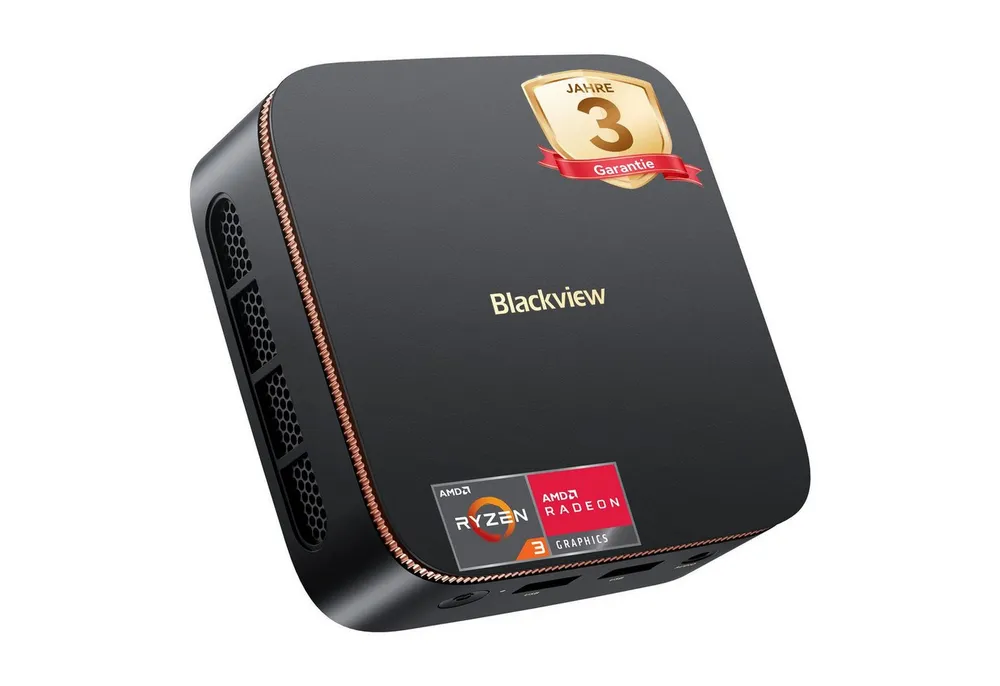blackview 2026 AMD Ryzen 3 16GB + 512GB/Bluetooth-Lautsprecher Mini-PC (AMD AMD Ryzen 3, AMD Ryzen 3300U, 16 GB RAM, 512 GB SSD, Windows 11 Pro, bis zu 3,5 GHz, 4K UHD, HDMI Gigabit Ethernet)