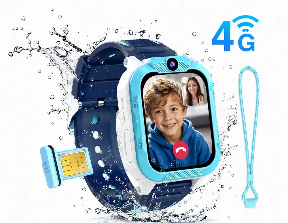 blackview 2026 Kinderuhr Z40Pro mit 3-fach Ortung, Videoanruf, IP68, SOS, 850mAh Smartwatch, 1,85", GPS+LBS+WiFi, 4G-LTE, IP68, Knips-Freunde, mit Taschenlampe