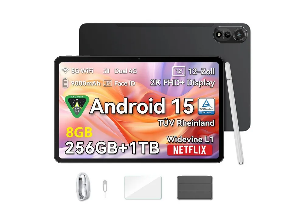 blackview 2026 Mega2 128/256GB 4G Android 15 2,4K Tablet (12", 256 GB, Android 15, 4G (LTE), 5G WiFi, 2K, Android 15, 9000mAh, 4G LTE, 128/256GB)
