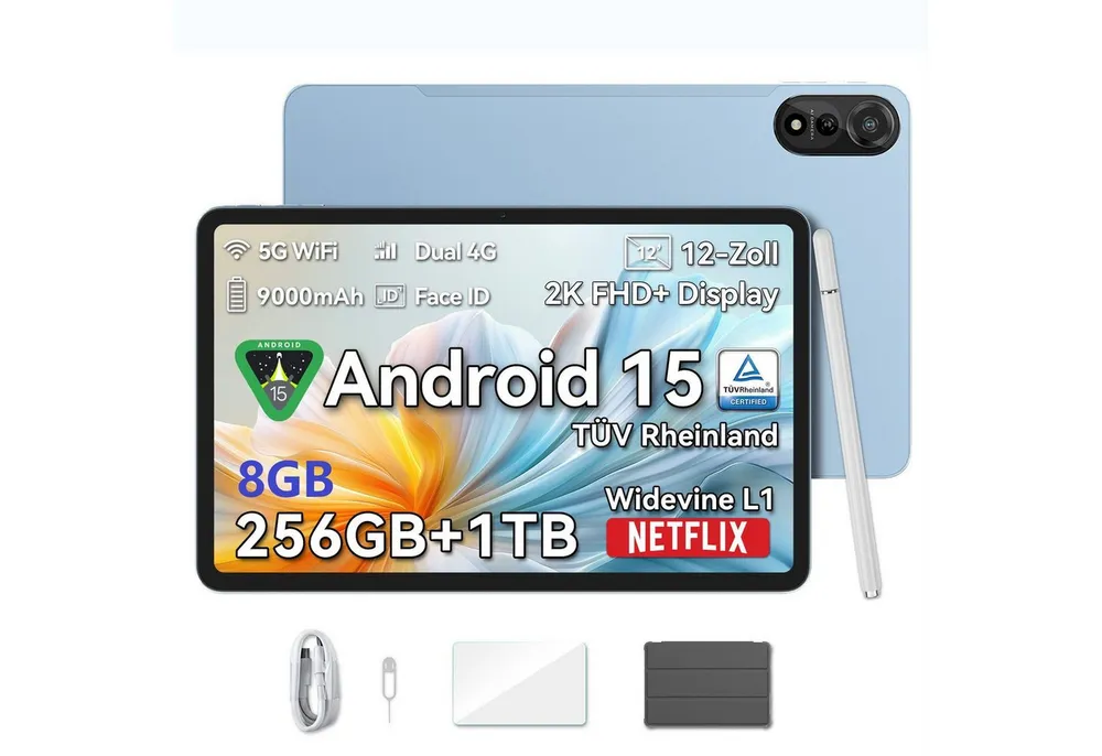 blackview 2026 Mega2 128/256GB 4G Android 15 2,4K Tablet (12", 256 GB, Android 15, 4G (LTE), 5G WiFi, 2K, Android 15, 9000mAh, 4G LTE, 128/256GB)