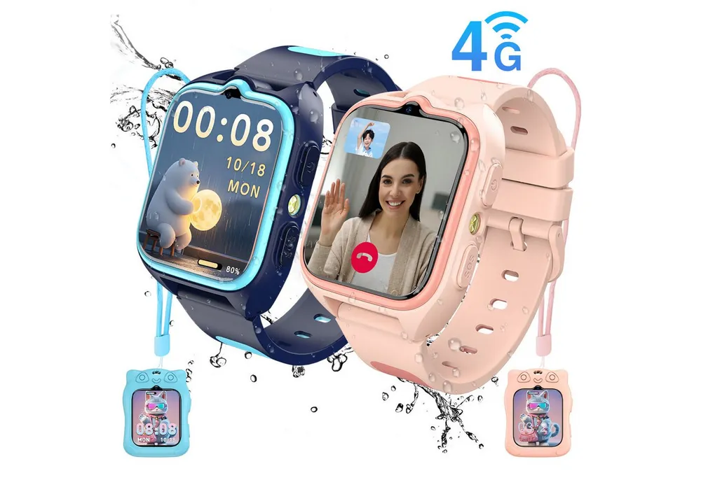 blackview 2026 Neue 4G im 2er-Set mit GPS und Telefonfunktion Kinderuhr Smartwatch, 1,75", GPS+LES+WiFi, 4G-LTE, IP68, SOS, 800mAh, Knips-Freunde