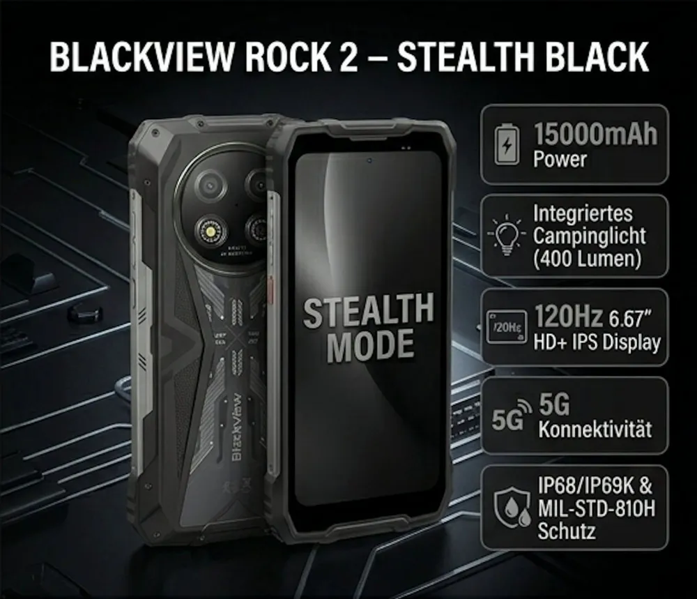 blackview 5G Outdoor Smartphone 15000mAh Akku 24GB RAM 120Hz Display Smartphone