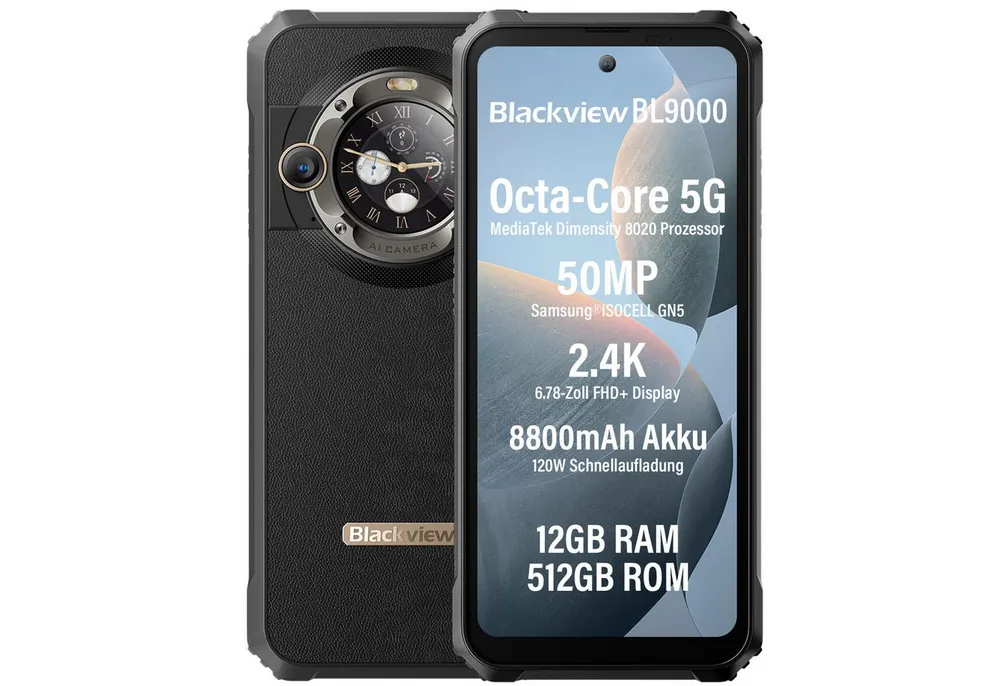blackview BL9000 2.4K Display 5G outdoor handy AI Smartphone (6.78 Zoll, 50 MP Kamera, 2.4k, MediaTek Dimensity 8020, 120W, Doppeldisplay, Ohne Vertrag)