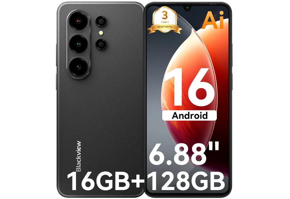 blackview Blackview Android 16 6,88'' 5000mAh 32MP 6GB+128GB Dual SIM Smartphone (6.88 Zoll, 128 GB Speicherplatz, 32 MP Kamera, Fingerabdruck, Dual SIM 4G, Android 16)