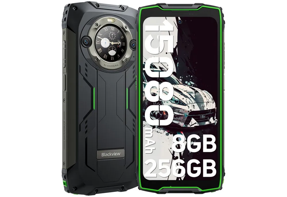 blackview BV9300Pro AI zwei Bildschirmen Ohne Vertrag Smartphone (6.7 Zoll, 8 GB Speicherplatz, 64 MP Kamera, Zwei-Display, 2.4K, 120Hz, 15080mAh/ 33W, NFC/IP69K/FM/OTG)