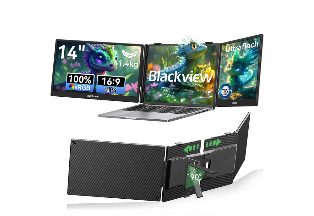 blackview Dual-Screen-Laptop-Bildschirm Monitor ultra-dünn LCD Extender Portabler Monitor (1920x1080 px, Full HD, IPS, 180°, 13,3-17,3 Zoll & Windows/Mac/Android/Chrome-Kompatibilität)