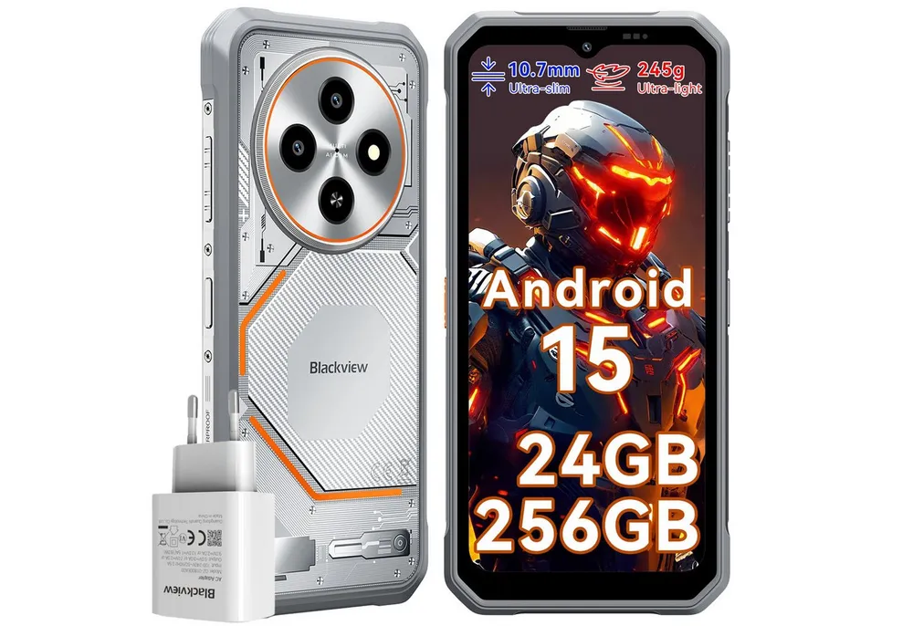 blackview FORT 2 Android 15 Ultradünnes incl. 18W Outdoor Smartphone (6.56 Zoll, 256 GB Speicherplatz, DokeOS 5.0, Android 15, 24GB, 16MP, 5W OTG)