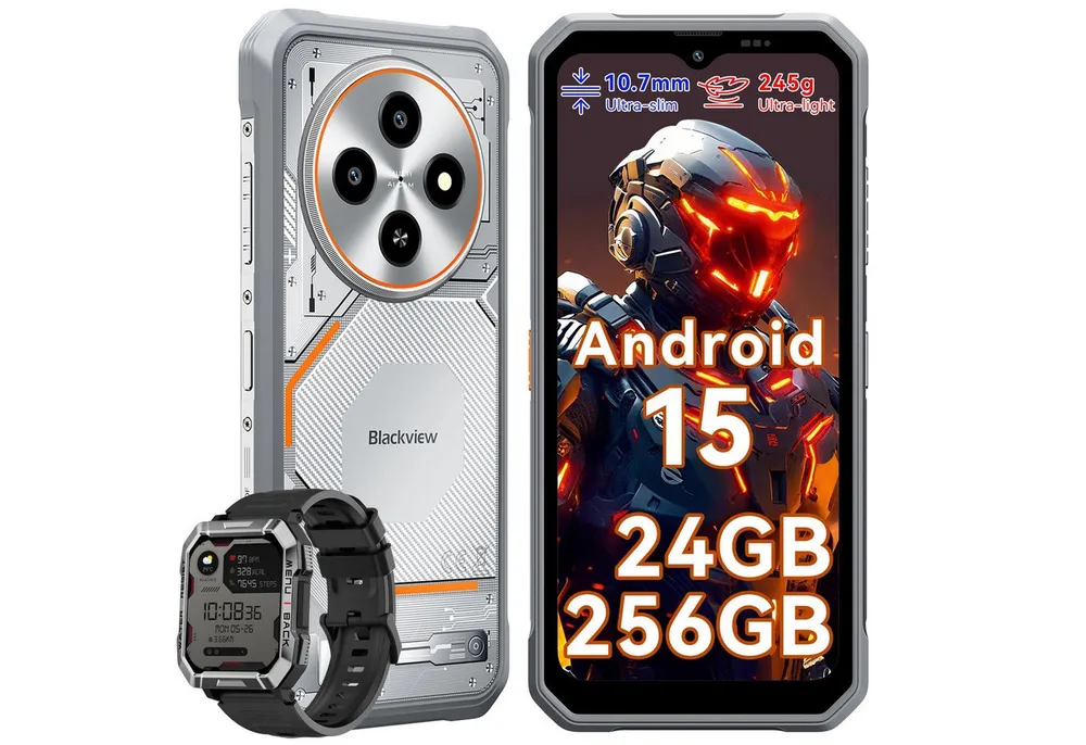 blackview FORT 2 incl. W60 Smartwatch Ultradünnes Outdoor Smartphone (6.56 Zoll, 256 GB Speicherplatz, DokeOS 5.0, Android 15, 128/256GB, 16MP, 5W OTG)