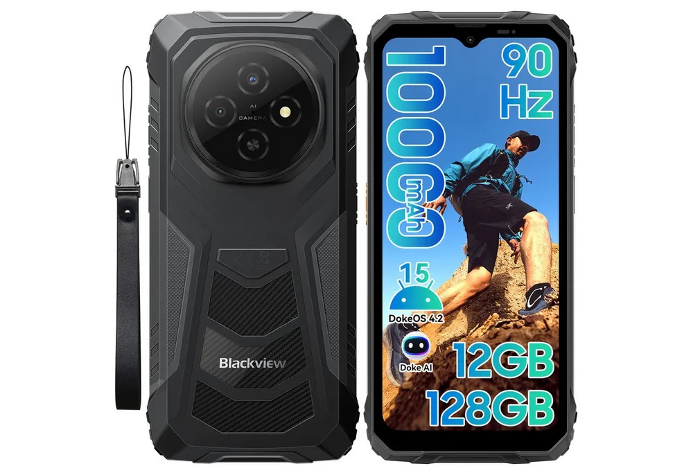 blackview FORT Android 15, 10000mAh, AI, Outdoor Smartphone (128 GB Speicherplatz, 6.56”, 90Hz, fingerprint, NFC,10000mAh, 18W)
