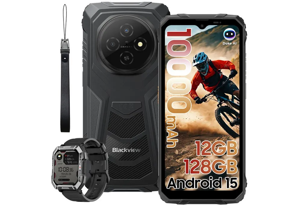 blackview FORT incl. W60 Smartwatch Android 15, 10000mAh, Outdoor Smartphone (128 GB Speicherplatz, 6.56”, 90Hz, fingerprint, NFC,10000mAh, 18W)