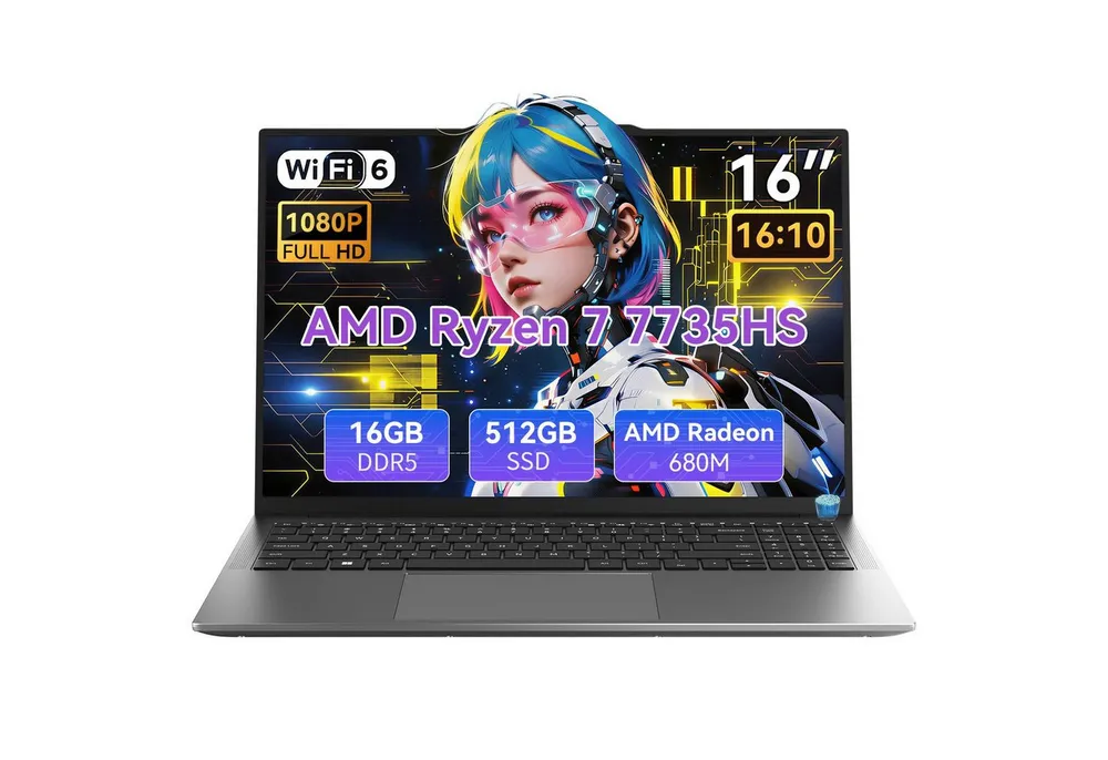 blackview GamiBook 6 16" AMD Ryzen 7 7735HS gaming laptop mit Tastaturschutzfoli Notebook (AMD Ryzen 7 7735HS AMD Ryzen™ 7 7735HS, 16 GB, 512 GB SSD, 16:10 FHD/16GB LPDDR5+512GB SSD/AMD Radeon 680M Graphics/Wifi 6)