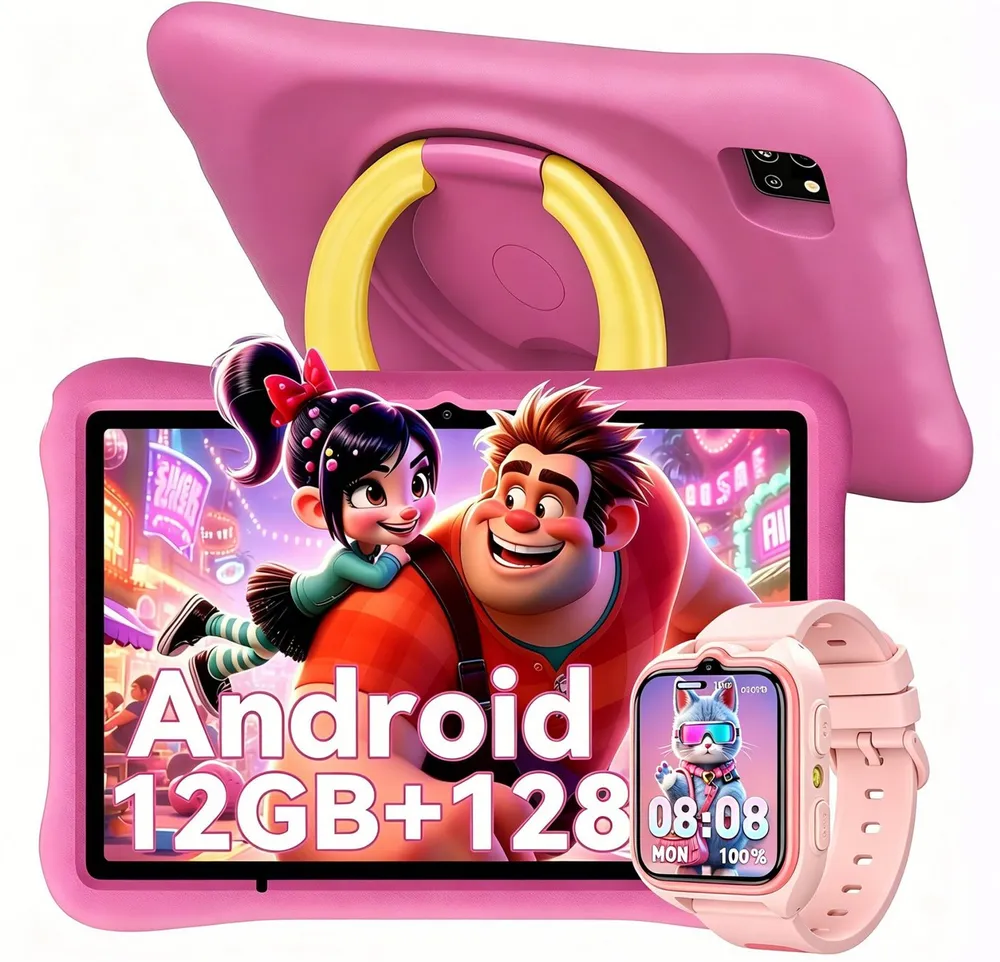 blackview Kinder Tablet 10 Zoll mit Schutzhülle, Android, WLAN, Elternkontrolle Tablet (10.1", 128 GB, Android 14, WLAN (Wi-Fi), Android 14, HD+ Display, 128GB, 5100 mAh,5G WiFi/WIFI 6/Gemini AI)