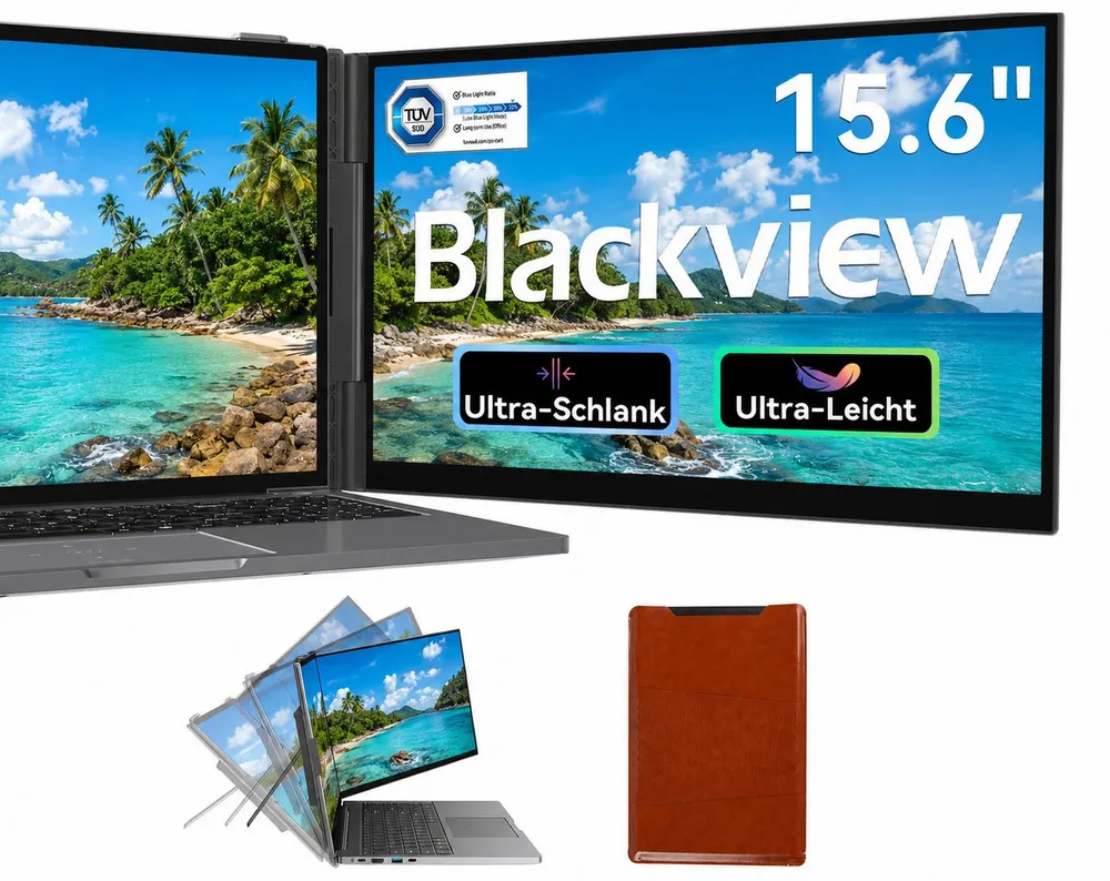 blackview Laptop Bildschirm Erweiterung 2026, 1920x1200, Portabler Monitor für Notebook (15.6", 800g, 14-17,3 Zoll & Windows/Mac/Android/Chrome-Kompatibilität)