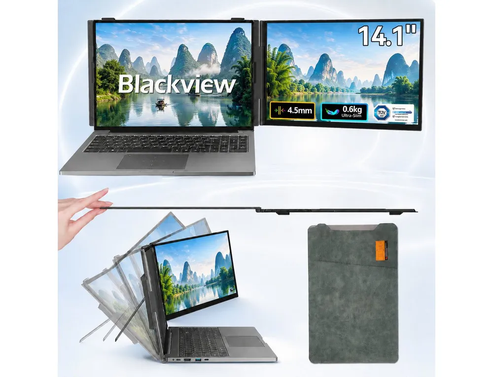blackview Laptop Bildschirm Erweiterung 2026, Ultra-dünne, Portabler Monitor für Notebook (FHD, IPS, 13,3-17,3 Zoll & Windows/Mac/Android/Chrome-Kompatibilität)