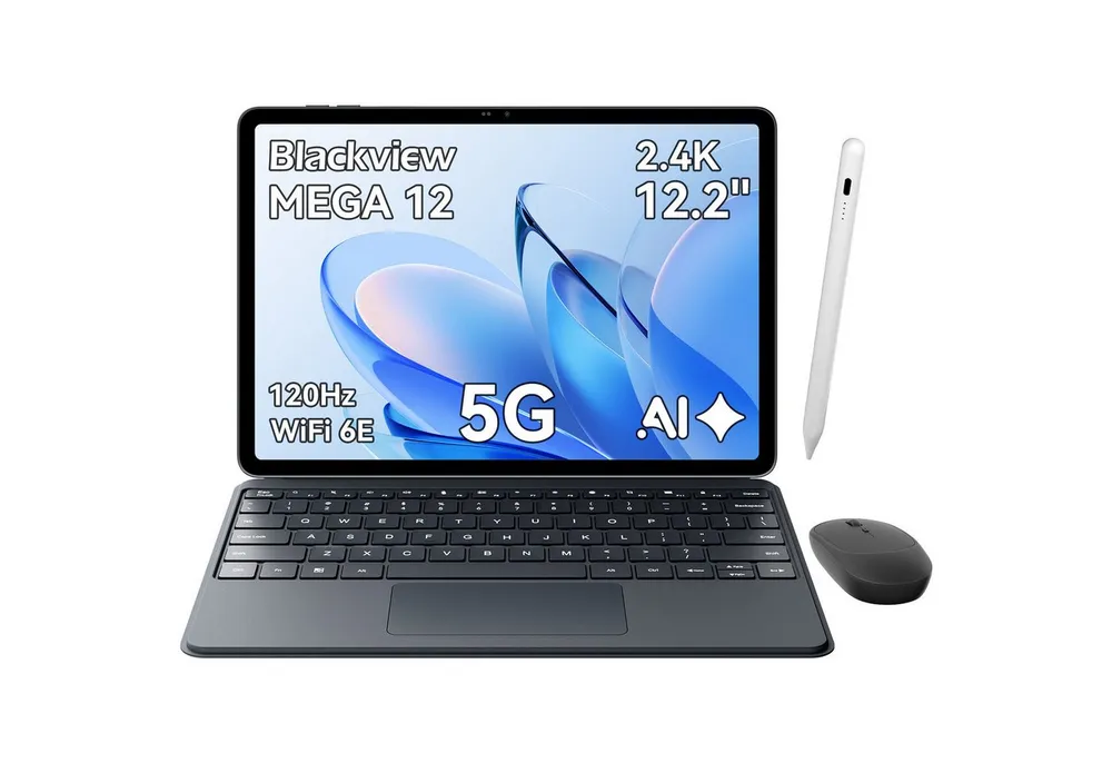 blackview Mega 12 12,2 Zoll, 5G Tablet mit SIM Karte, Android 16, 120Hz 2.4K Tablet (12,2", 256 GB, Android 16, 5G, DokeOS_P 5.0 A16, WiFi 6E, 10000mAh, 2,4K, Dimensity 7200, Octa-Core)
