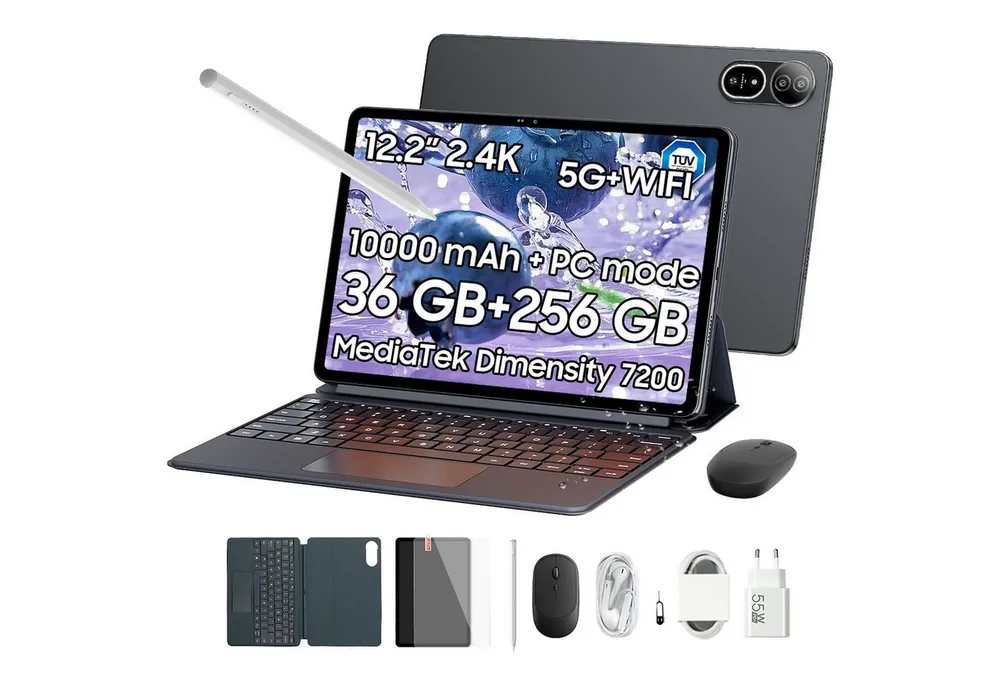 blackview MEGA 12 5G Tablet Android 16 120Hz 10000mAh mit Tastatur/Maus/Stift Tablet (12,2", 256 GB, Android 16, 5G, 36 (12+24)GB+256GB, Android 16, 50MP+4K, IP69K, tablet mit sim karte)