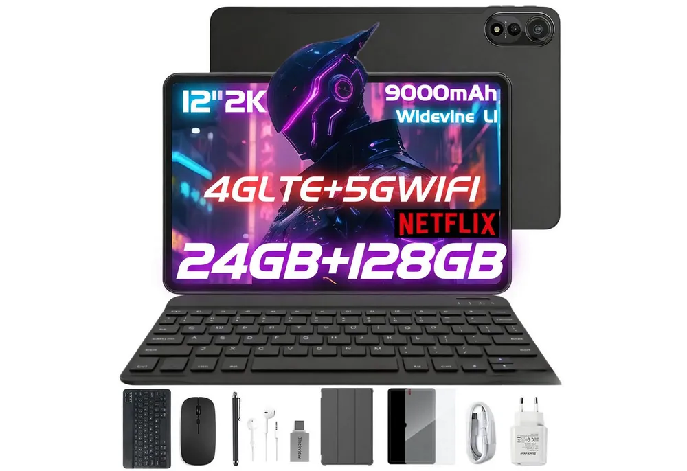 blackview MEGA2 Android 15 4G LTE 2,4K incl.Tastatur/Maus/Hülle/Stift/Kopfhörer Tablet (12", 128 GB, Android 15, 4G (LTE), 128GB, 120Hz, 2.4K, Octa-Core, Android 15, LTE, 5G WiFi, 9000mAh)