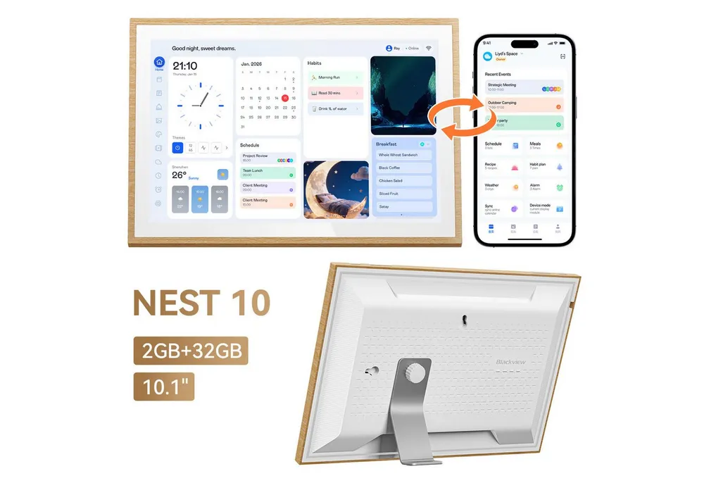 blackview Nest 10 10,1" Kalender Digitaler Bilderrahmen mit WiFi-Fotoübertragung Tablet (32 GB, Weihnachtsgeschenk für die Familie)